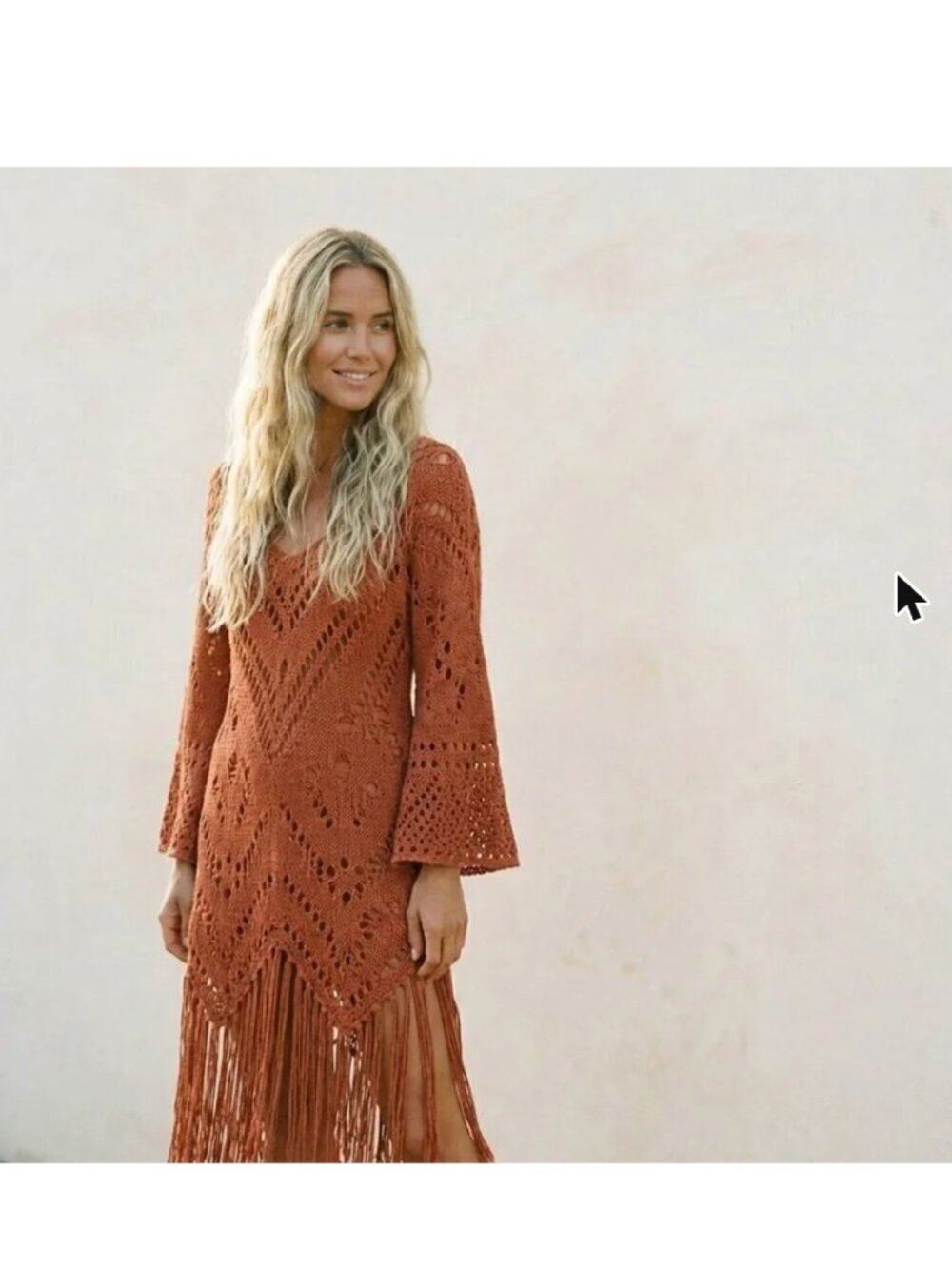 Free People NWT Autumn Constellation Mars Fringe Knit Crochet Sweater Dress XS